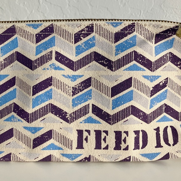 NWOT Clarins Feed 10 Canvas Makeup Cosmetics Bag Pouch Blue and Cream - Picture 8 of 15